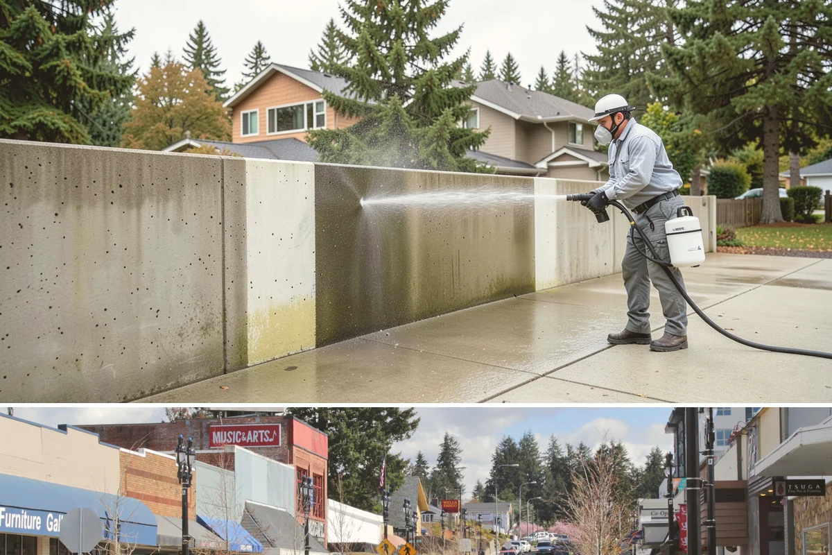 Breezeway Cleaning in Bothell, King County, WA - Wash breezeways in spring to clear winter moss and slick buildup before heavier warm-season foot traffic.