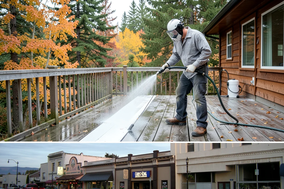 Breezeway Cleaning in Burlington, Skagit County, WA - Wash breezeways in spring to clear winter moss and slick buildup before heavier warm-season foot traffic.