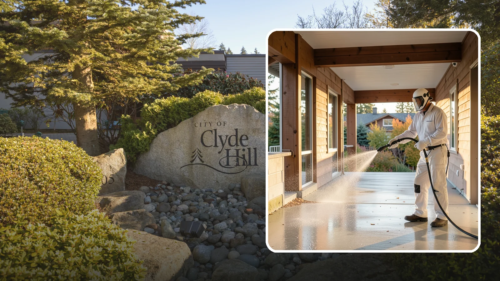 Breezeway Cleaning in Clyde Hill, King County, WA - We clean covered breezeways to clear the moss, leaf litter, and grime that funnel through these shaded passages.