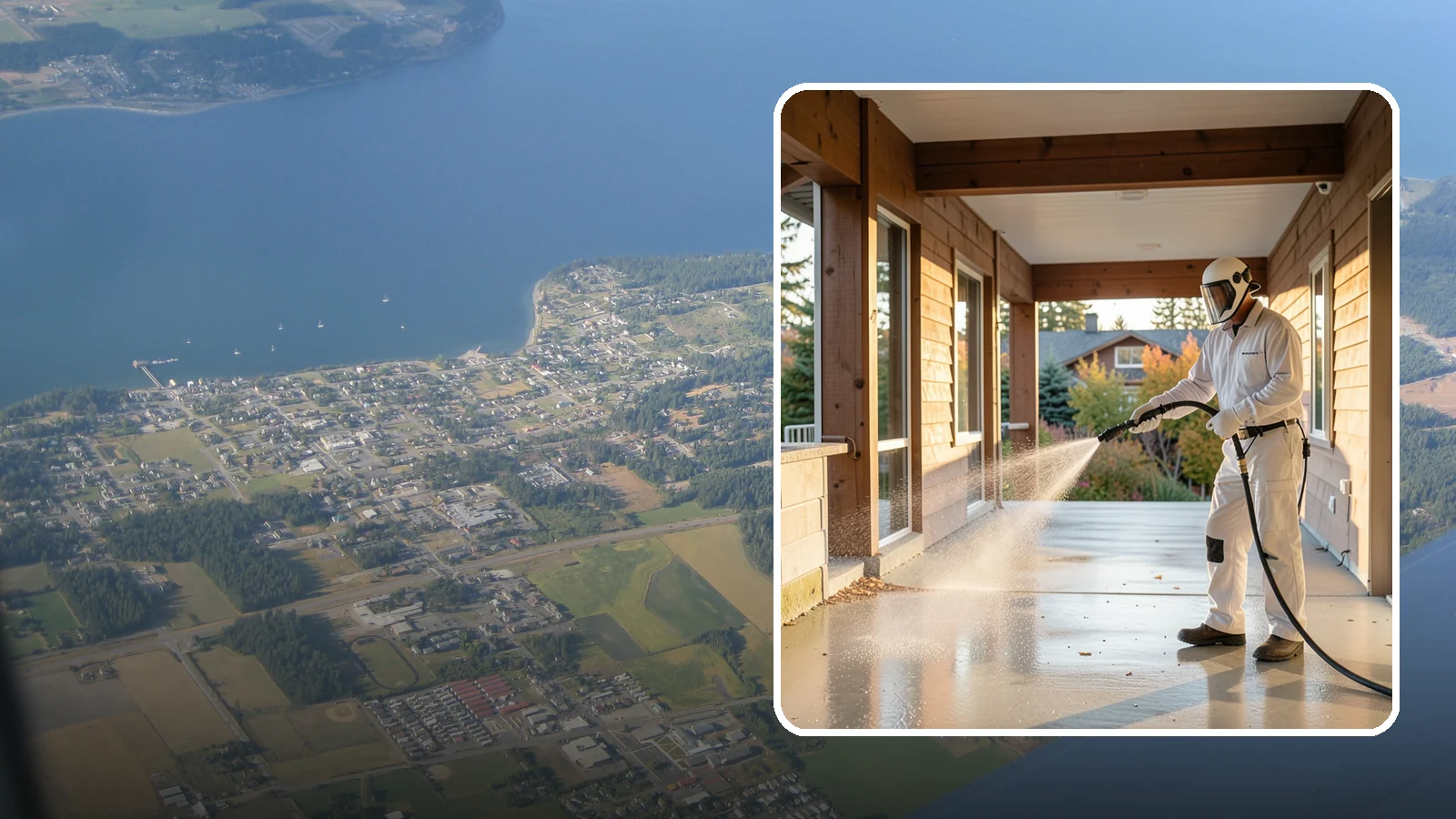 Breezeway Cleaning in Coupeville, Island County, WA - We clean covered breezeways to clear the moss, leaf litter, and grime that funnel through these shaded passages.