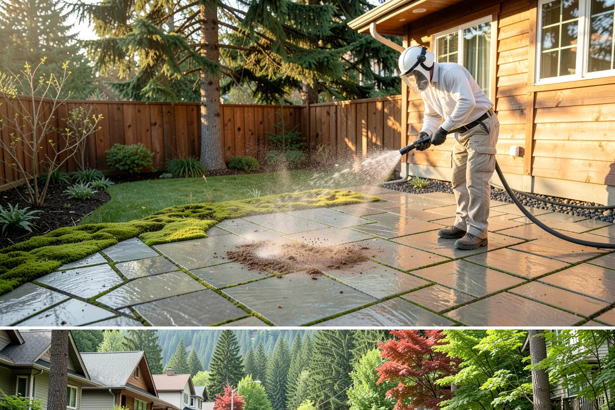Breezeway Cleaning in Darrington, Snohomish County, WA - Wash breezeways in spring to clear winter moss and slick buildup before heavier warm-season foot traffic.