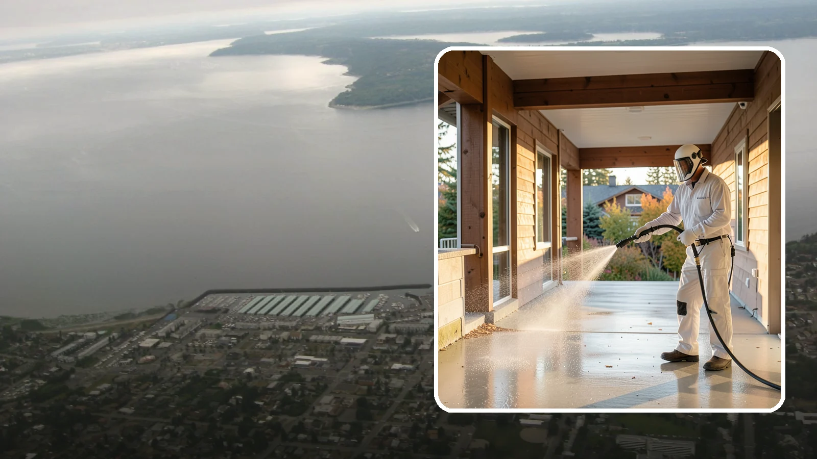 Breezeway Cleaning in Des Moines, King County, WA - We clean covered breezeways to clear the moss, leaf litter, and grime that funnel through these shaded passages.