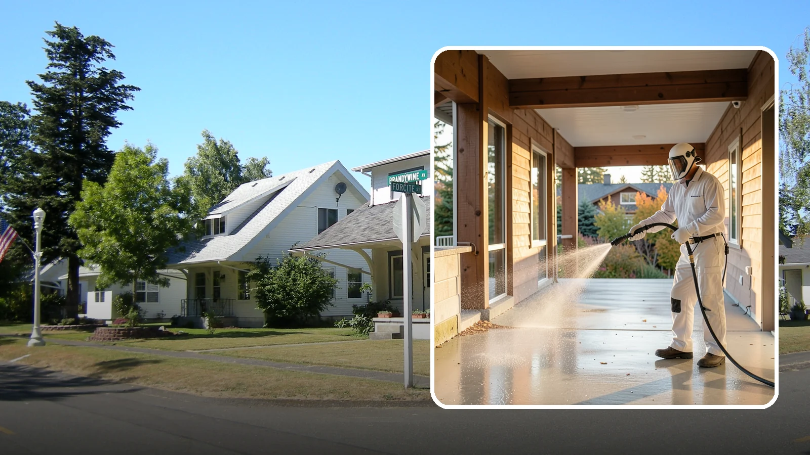 Breezeway Cleaning in DuPont, Pierce County, WA - We clean covered breezeways to clear the moss, leaf litter, and grime that funnel through these shaded passages.