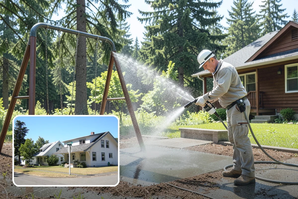 Breezeway Cleaning in DuPont, Pierce County, WA - Clears moss and slick film from the walkway floor