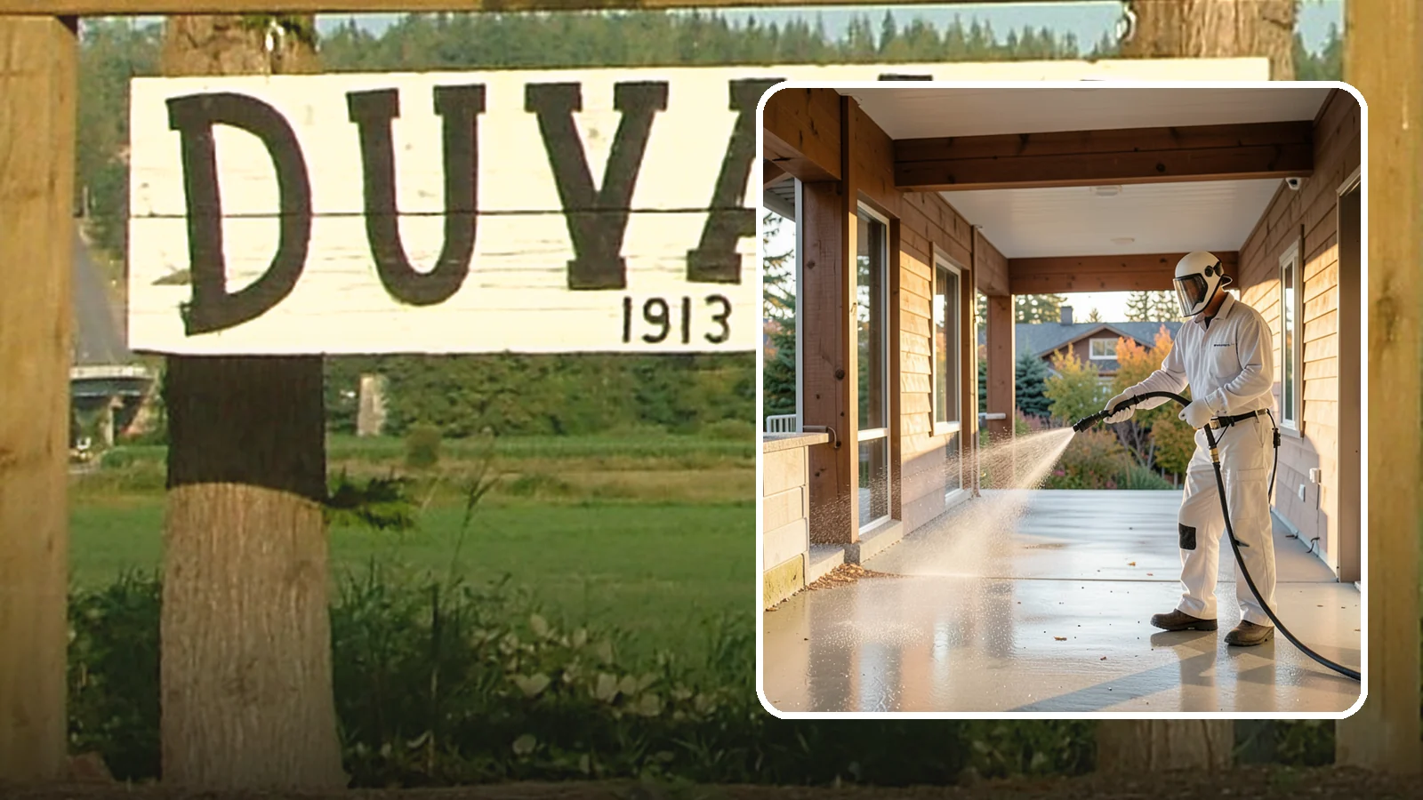 Breezeway Cleaning in Duvall, King County, WA - We clean covered breezeways to clear the moss, leaf litter, and grime that funnel through these shaded passages.