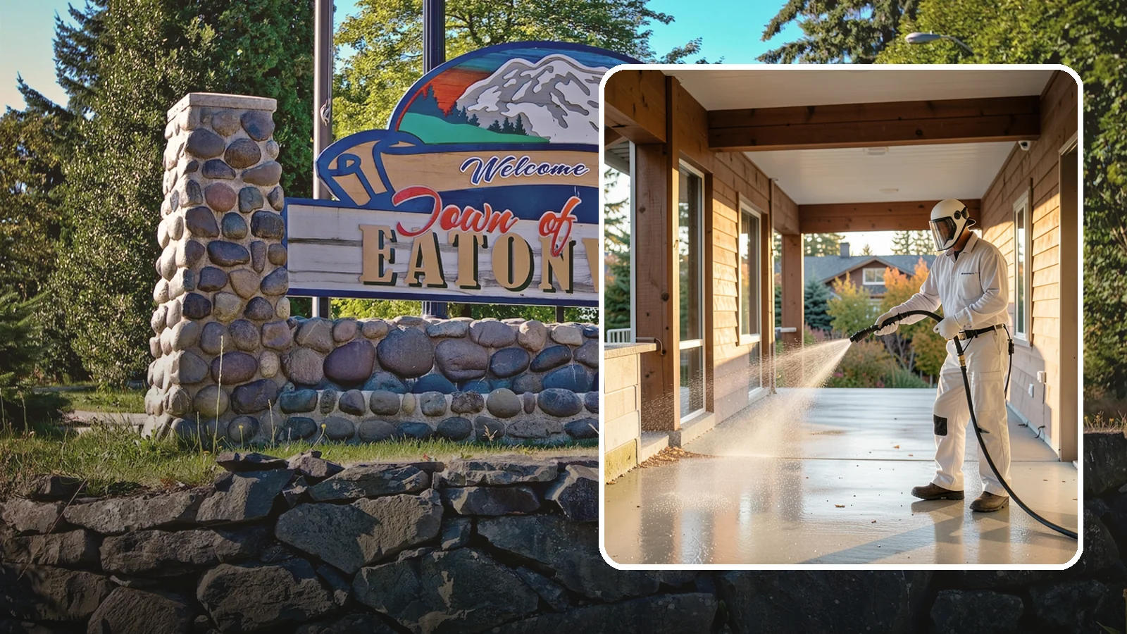 Breezeway Cleaning in Eatonville, Pierce County, WA - We clean covered breezeways to clear the moss, leaf litter, and grime that funnel through these shaded passages.