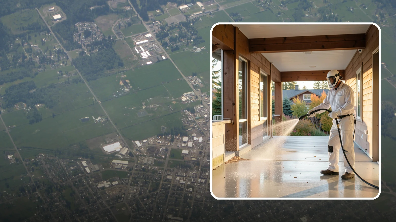 Breezeway Cleaning in Enumclaw, King County, WA - We clean covered breezeways to clear the moss, leaf litter, and grime that funnel through these shaded passages.