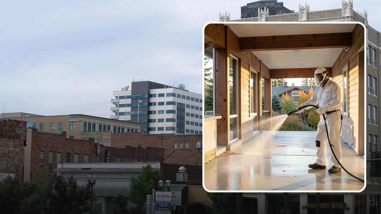 Breezeway Cleaning in Everett, Snohomish County, WA - We clean covered breezeways to clear the moss, leaf litter, and grime that funnel through these shaded passages.