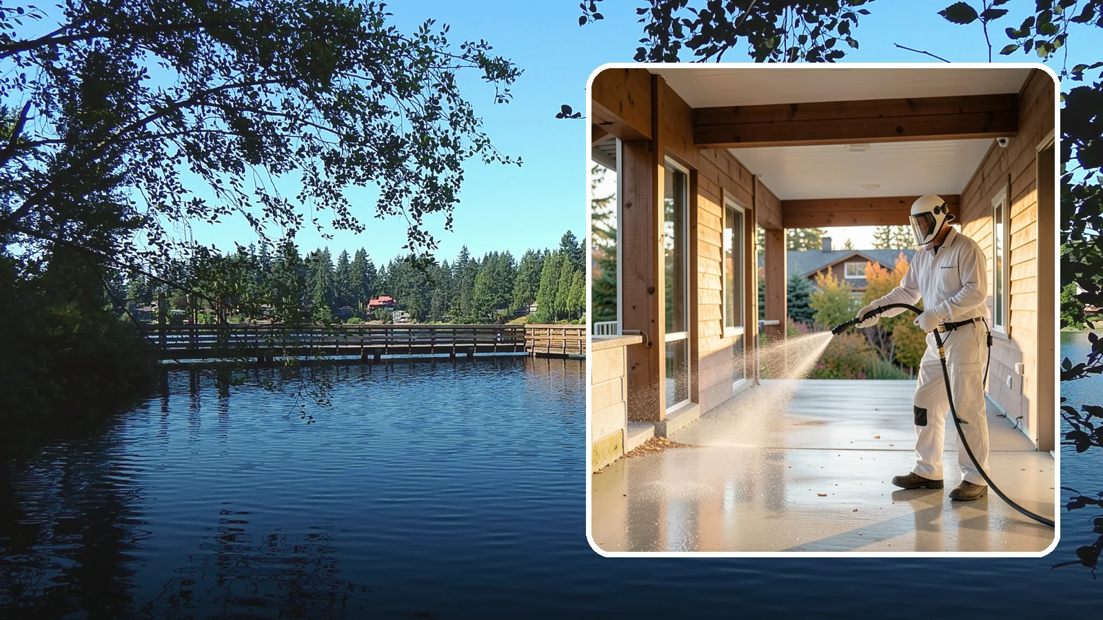 Breezeway Cleaning in Federal Way, King County, WA - We clean covered breezeways to clear the moss, leaf litter, and grime that funnel through these shaded passages.
