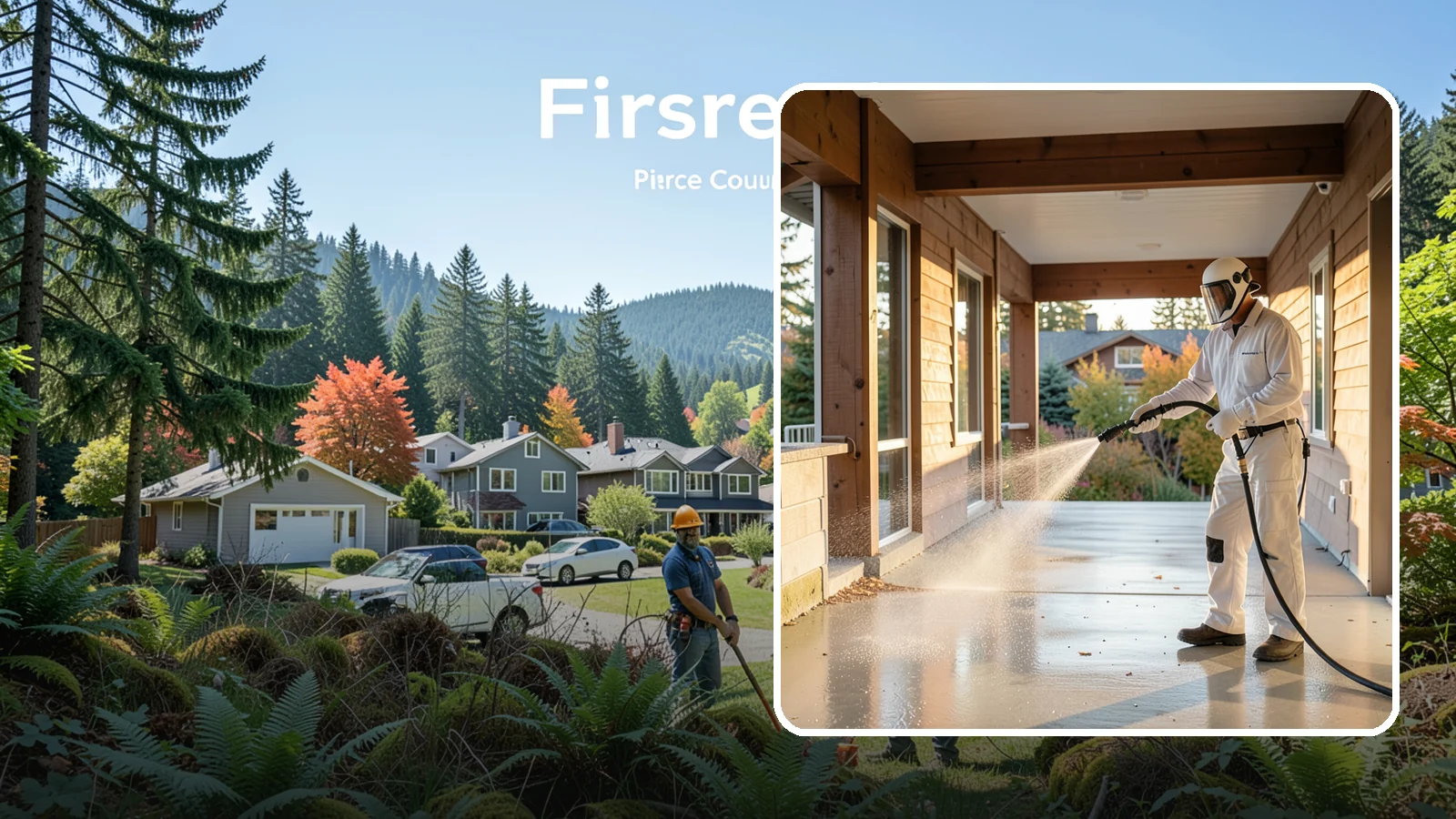 Breezeway Cleaning in Fircrest, Pierce County, WA - We clean covered breezeways to clear the moss, leaf litter, and grime that funnel through these shaded passages.