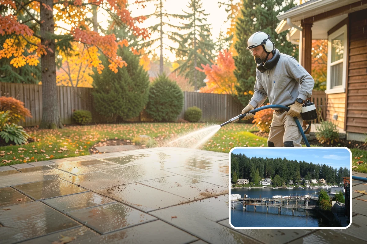 Breezeway Cleaning in Gig Harbor, Pierce County, WA - Clears moss and slick film from the walkway floor