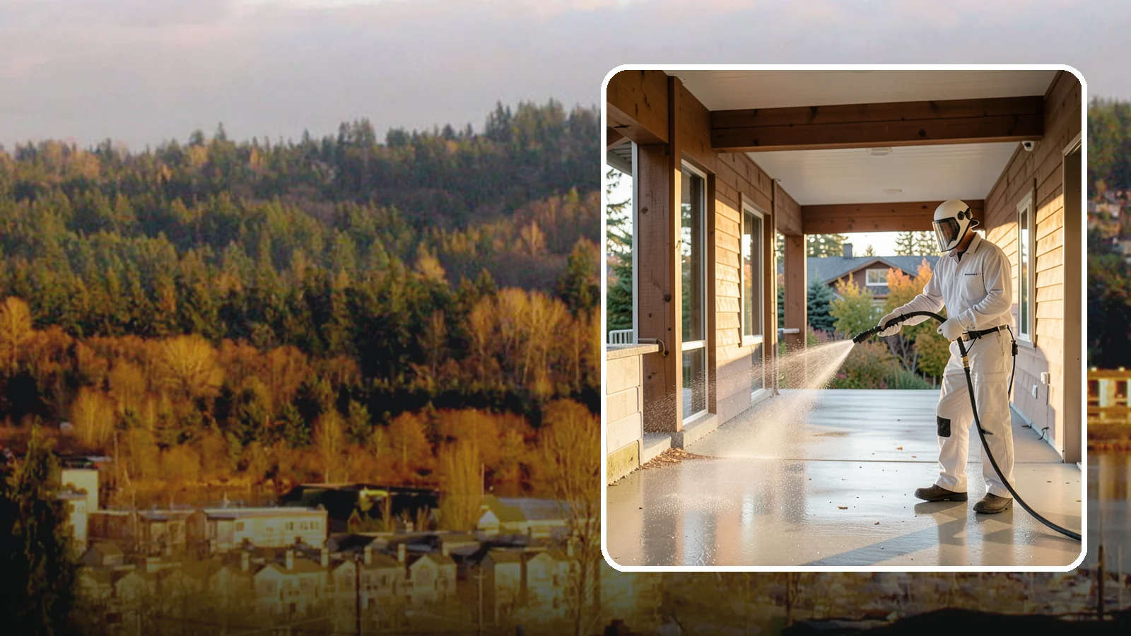 Breezeway Cleaning in Kenmore, King County, WA - We clean covered breezeways to clear the moss, leaf litter, and grime that funnel through these shaded passages.
