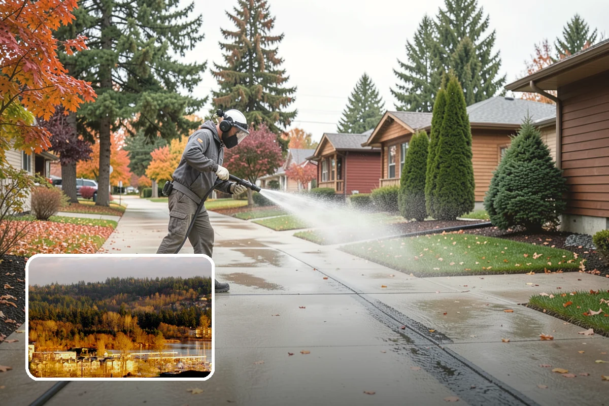 Breezeway Cleaning in Kenmore, King County, WA - Clears moss and slick film from the walkway floor