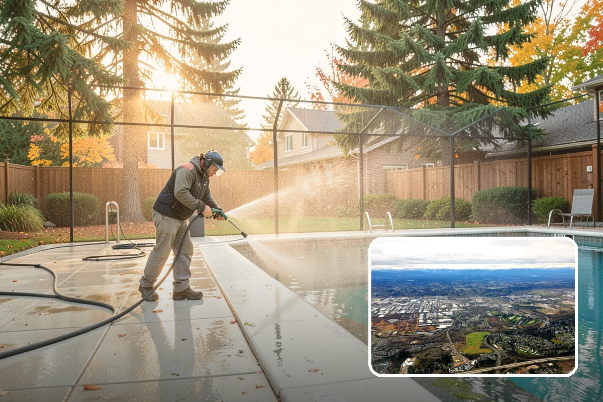 Breezeway Cleaning in Kent, King County, WA - Clears moss and slick film from the walkway floor