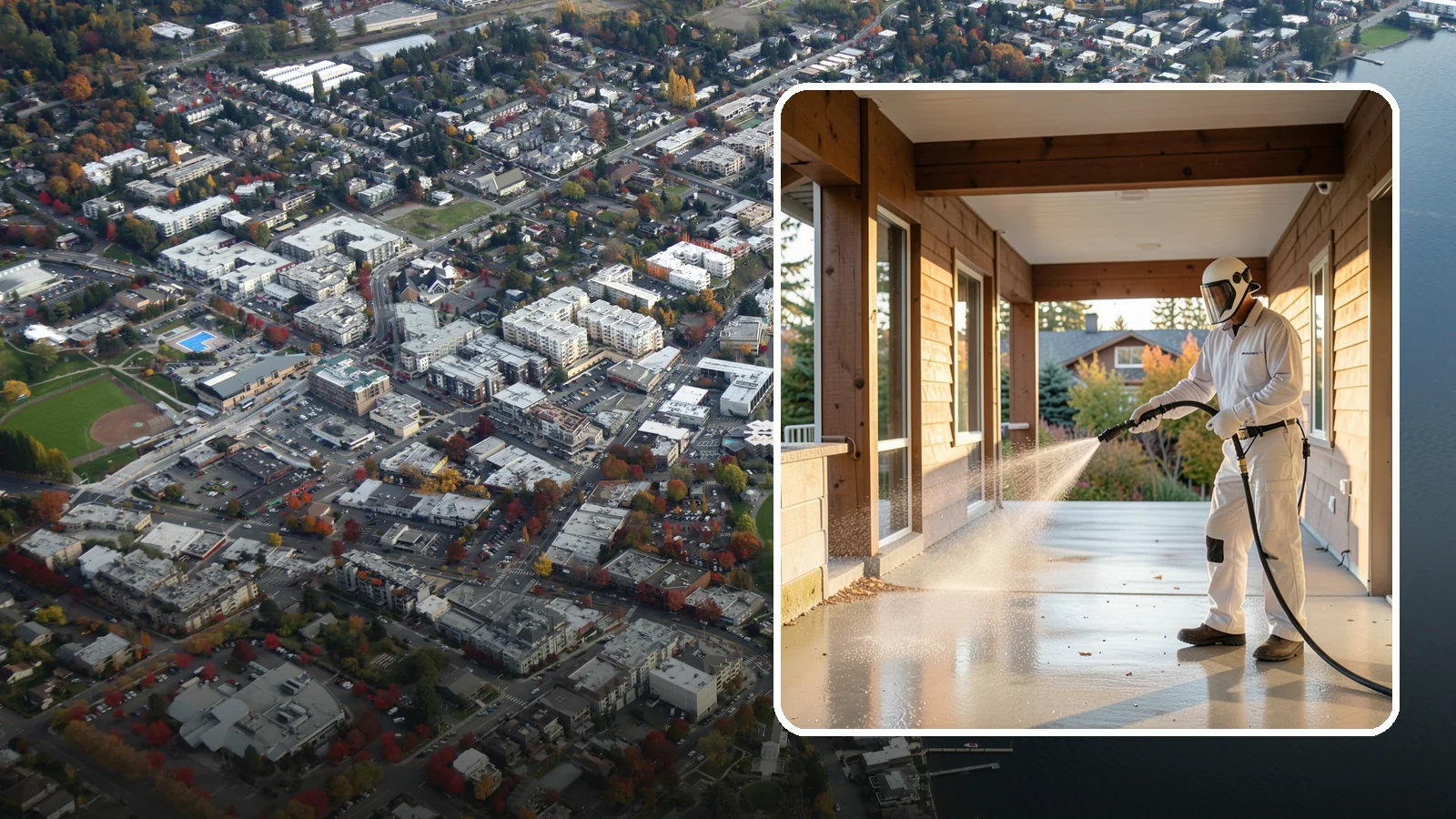 Breezeway Cleaning in Kirkland, King County, WA - We clean covered breezeways to clear the moss, leaf litter, and grime that funnel through these shaded passages.