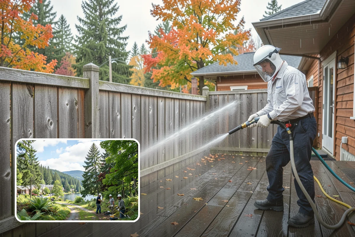 Breezeway Cleaning in Lake Forest Park, King County, WA - Clears moss and slick film from the walkway floor