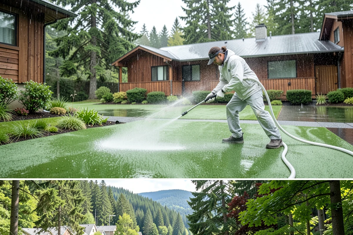 Breezeway Cleaning in Lake Forest Park, King County, WA - Wash breezeways in spring to clear winter moss and slick buildup before heavier warm-season foot traffic.