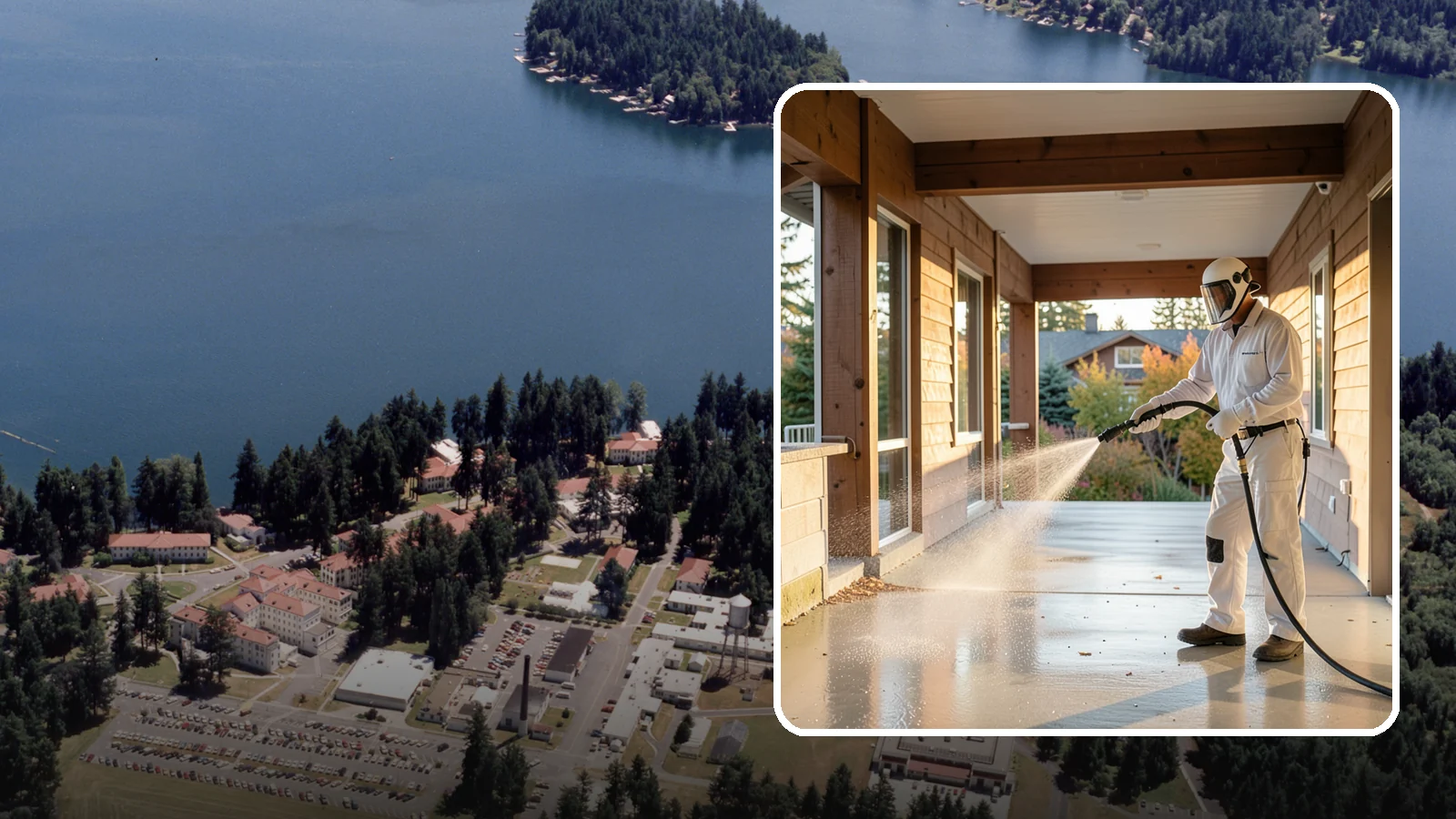 Breezeway Cleaning in Lakewood, Pierce County, WA - We clean covered breezeways to clear the moss, leaf litter, and grime that funnel through these shaded passages.