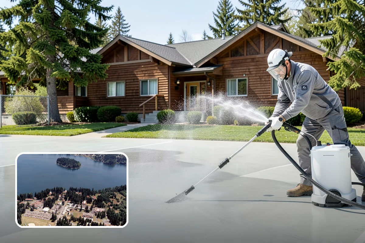 Breezeway Cleaning in Lakewood, Pierce County, WA - Clears moss and slick film from the walkway floor