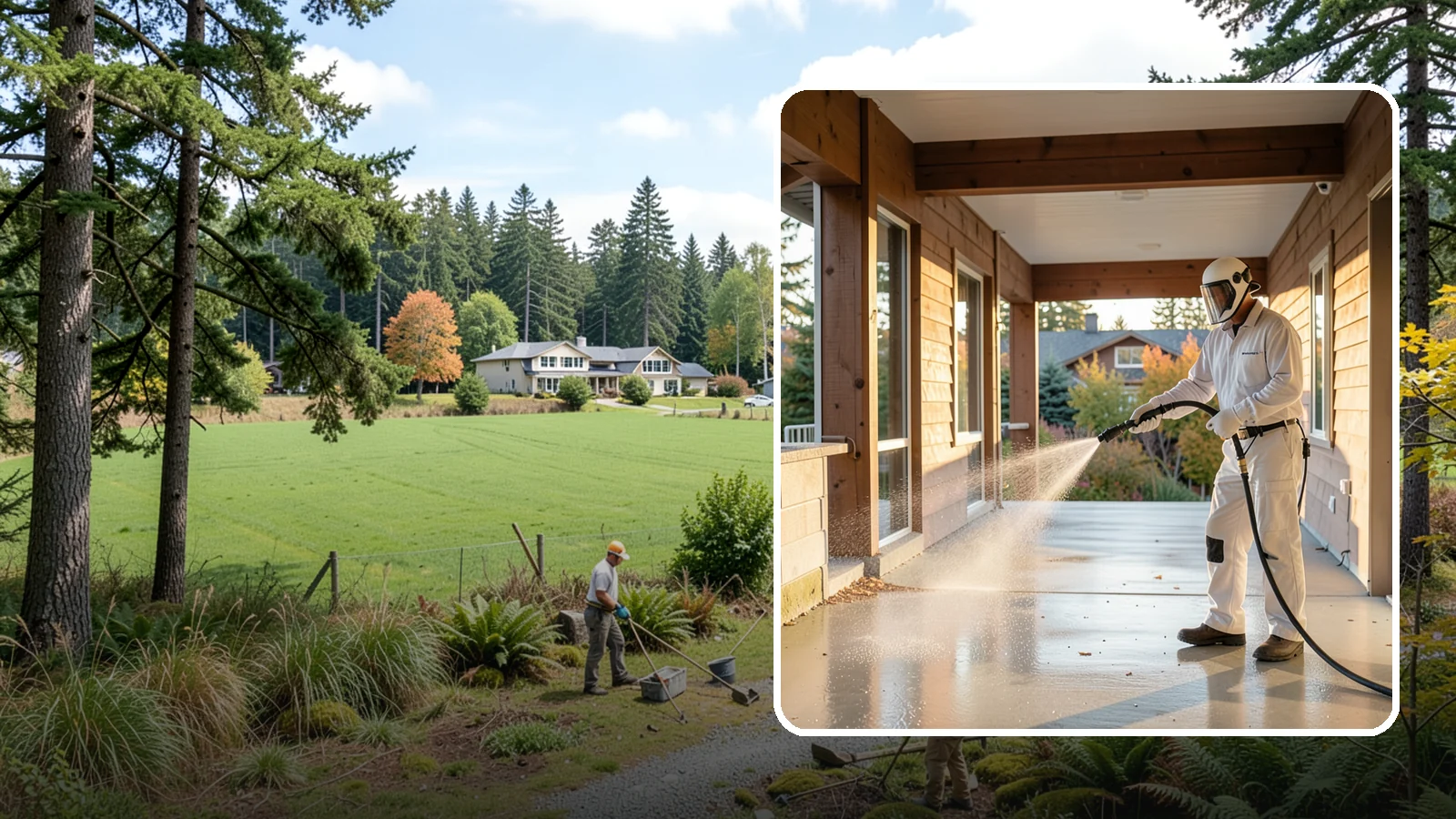 Breezeway Cleaning in Lyman, Skagit County, WA - We clean covered breezeways to clear the moss, leaf litter, and grime that funnel through these shaded passages.