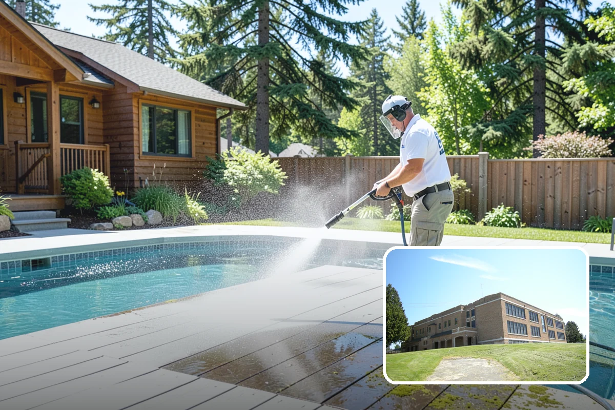 Breezeway Cleaning in Maple Valley, King County, WA - Clears moss and slick film from the walkway floor