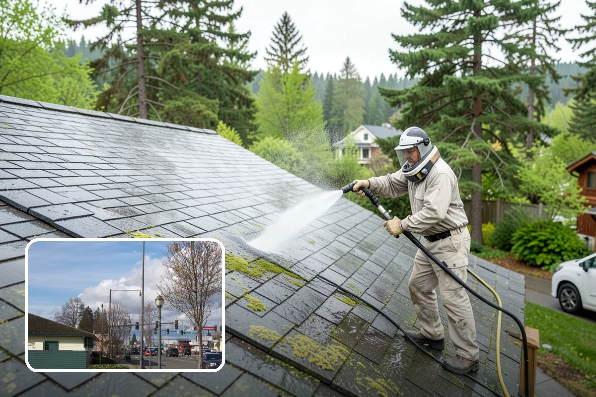 Breezeway Cleaning in Marysville, Snohomish County, WA - Clears moss and slick film from the walkway floor