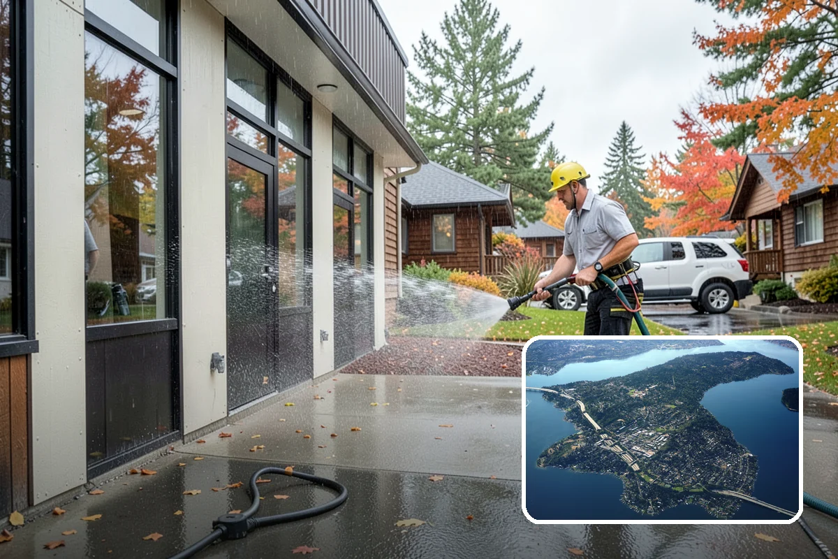Breezeway Cleaning in Mercer Island, King County, WA - Clears moss and slick film from the walkway floor