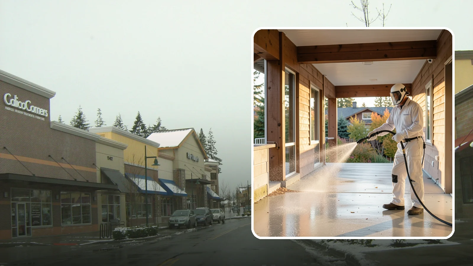 Breezeway Cleaning in Mill Creek, Snohomish County, WA - We clean covered breezeways to clear the moss, leaf litter, and grime that funnel through these shaded passages.