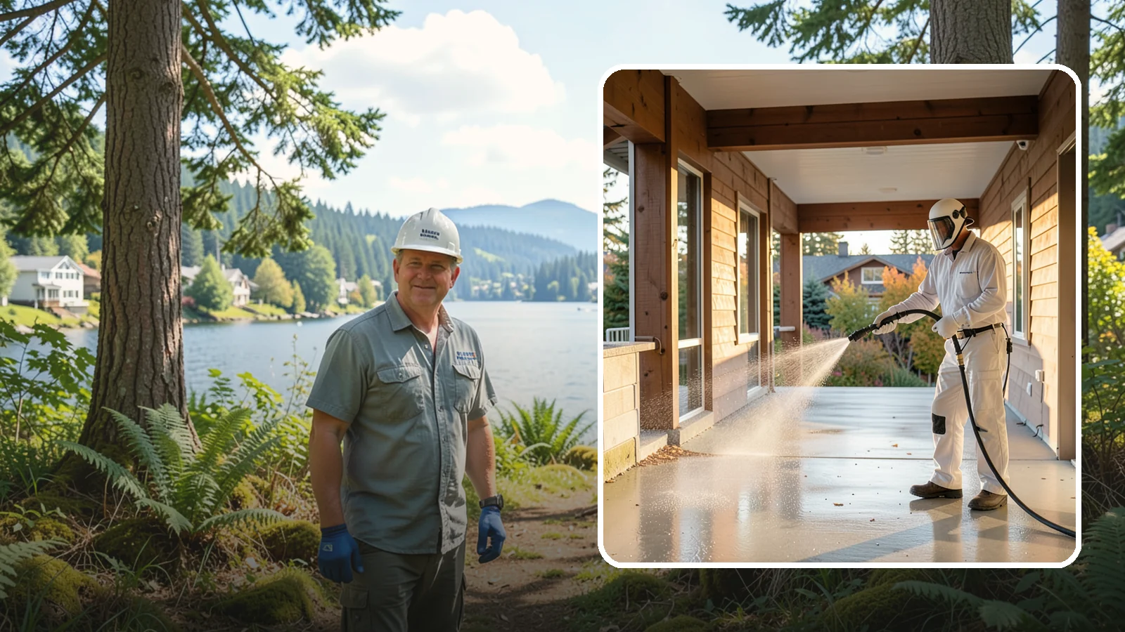 Breezeway Cleaning in Milton, King County, WA - We clean covered breezeways to clear the moss, leaf litter, and grime that funnel through these shaded passages.