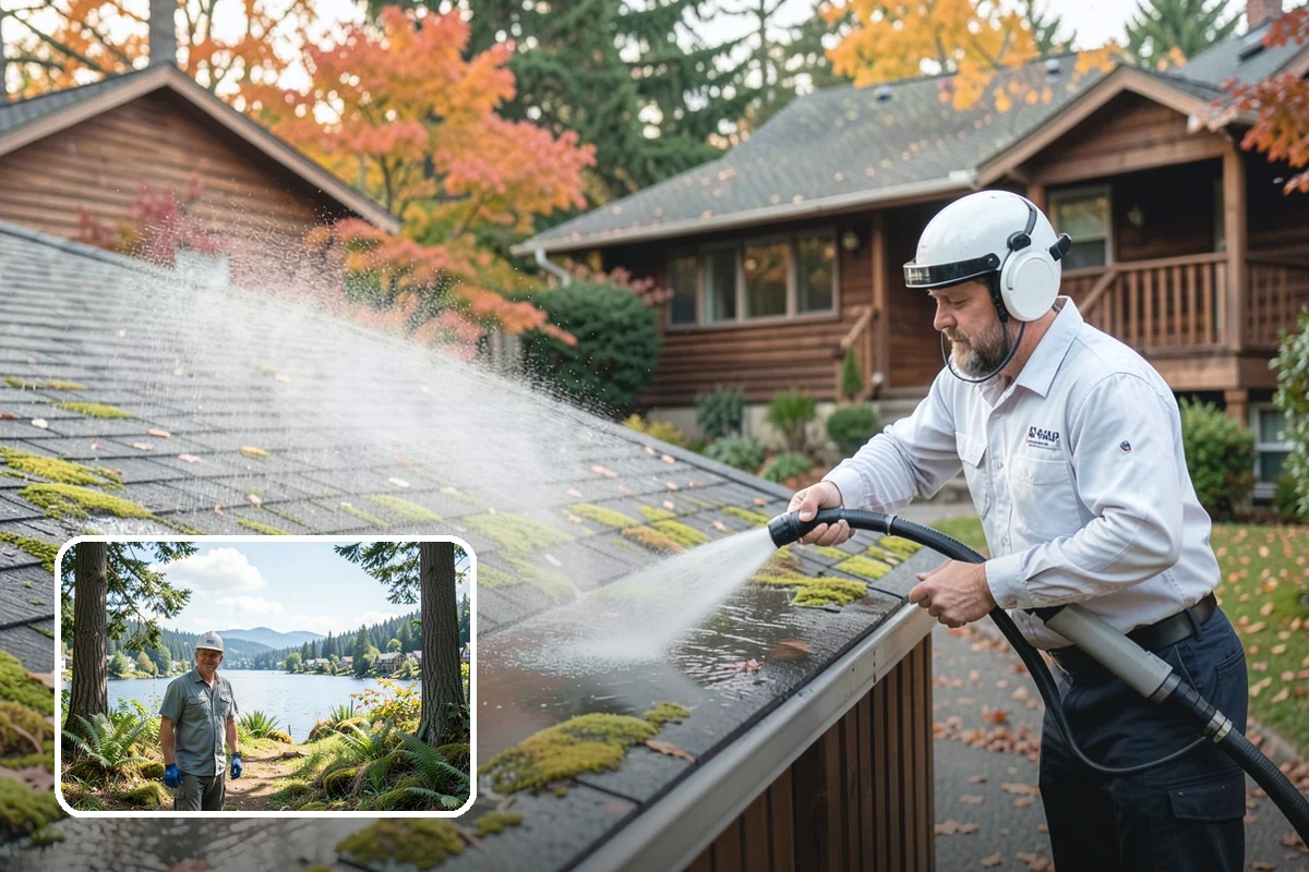 Breezeway Cleaning in Milton, King County, WA - Clears moss and slick film from the walkway floor