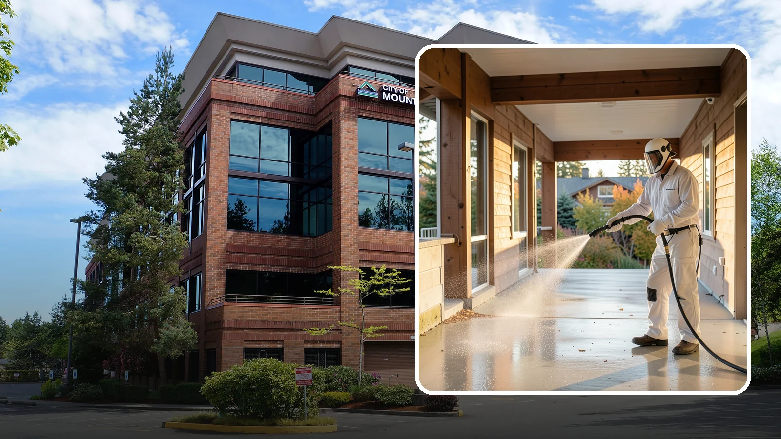 Breezeway Cleaning in Mountlake Terrace, Snohomish County, WA - We clean covered breezeways to clear the moss, leaf litter, and grime that funnel through these shaded passages.