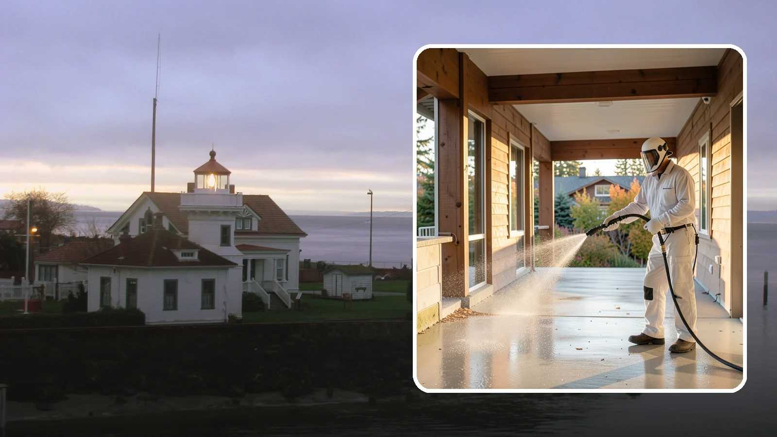 Breezeway Cleaning in Mukilteo, Snohomish County, WA - We clean covered breezeways to clear the moss, leaf litter, and grime that funnel through these shaded passages.
