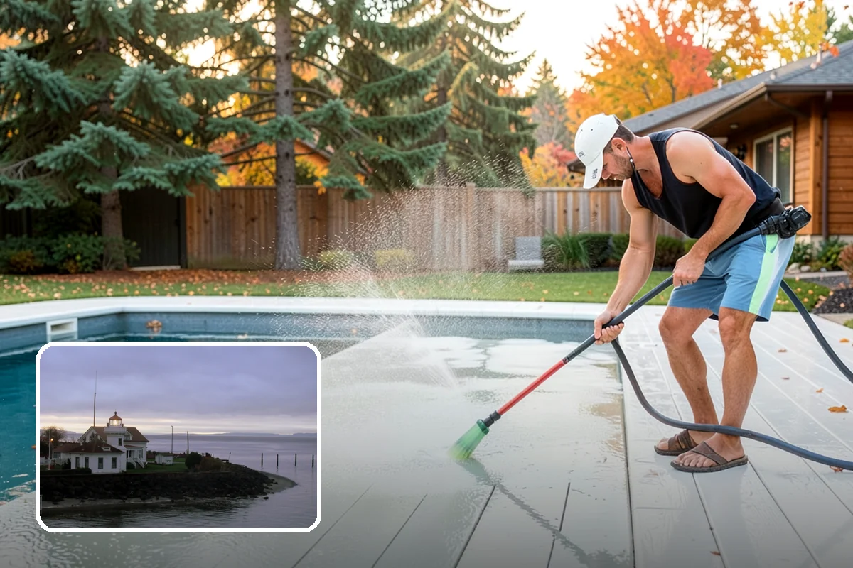 Breezeway Cleaning in Mukilteo, Snohomish County, WA - Clears moss and slick film from the walkway floor