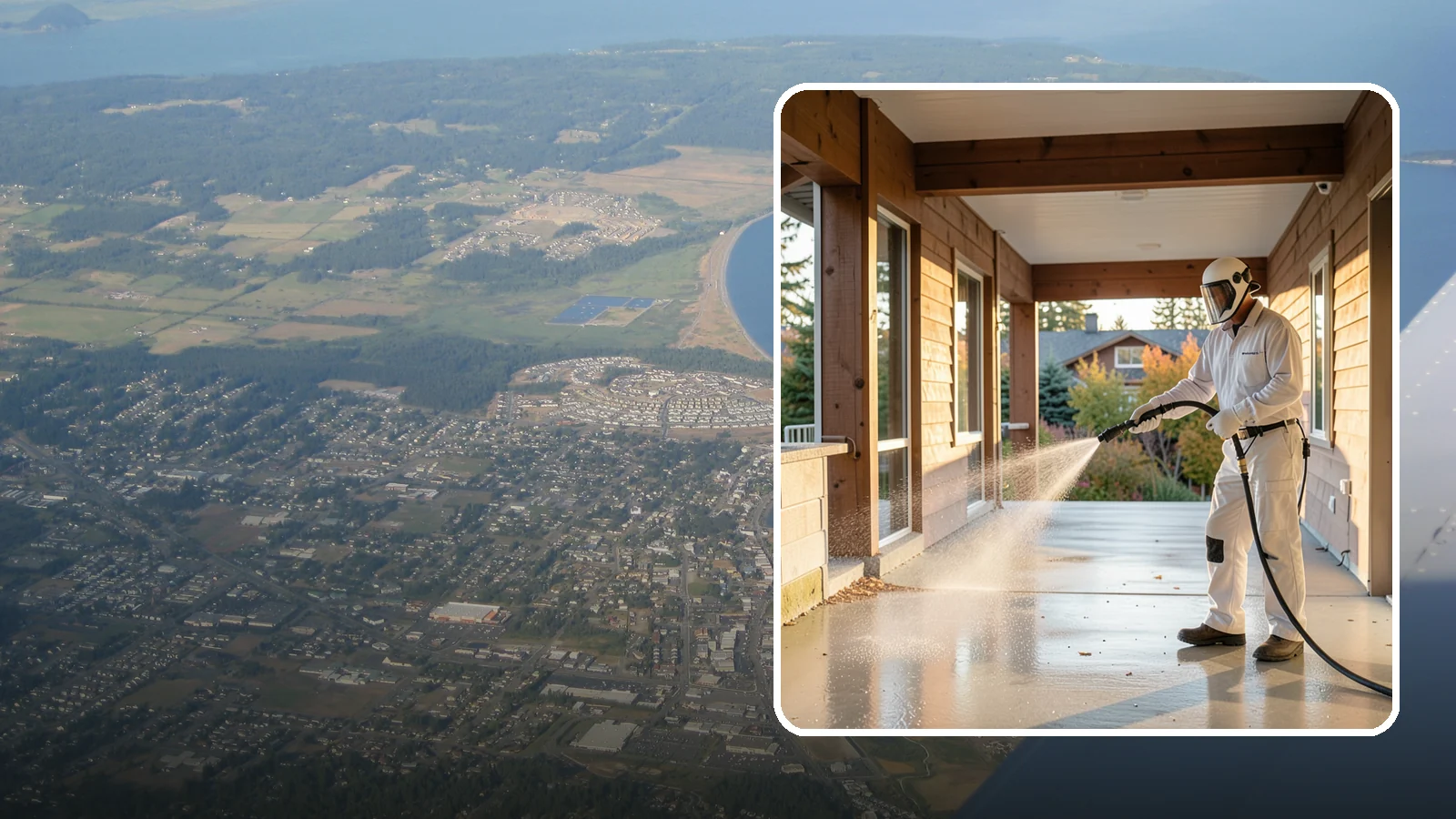 Breezeway Cleaning in Oak Harbor, Island County, WA - We clean covered breezeways to clear the moss, leaf litter, and grime that funnel through these shaded passages.