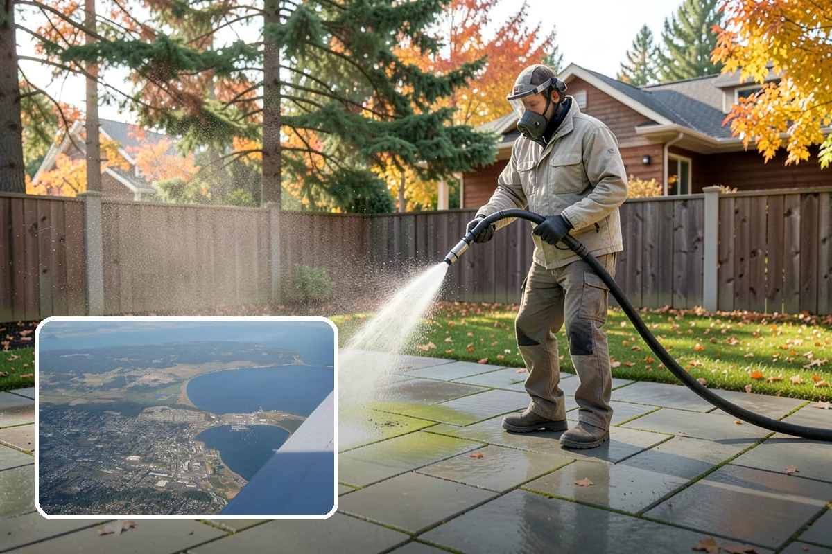 Breezeway Cleaning in Oak Harbor, Island County, WA - Clears moss and slick film from the walkway floor
