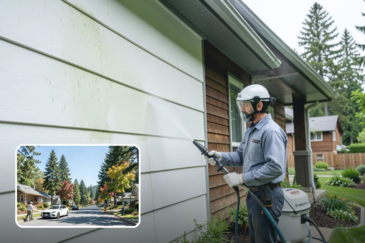 Breezeway Cleaning in Orting, Pierce County, WA - Clears moss and slick film from the walkway floor