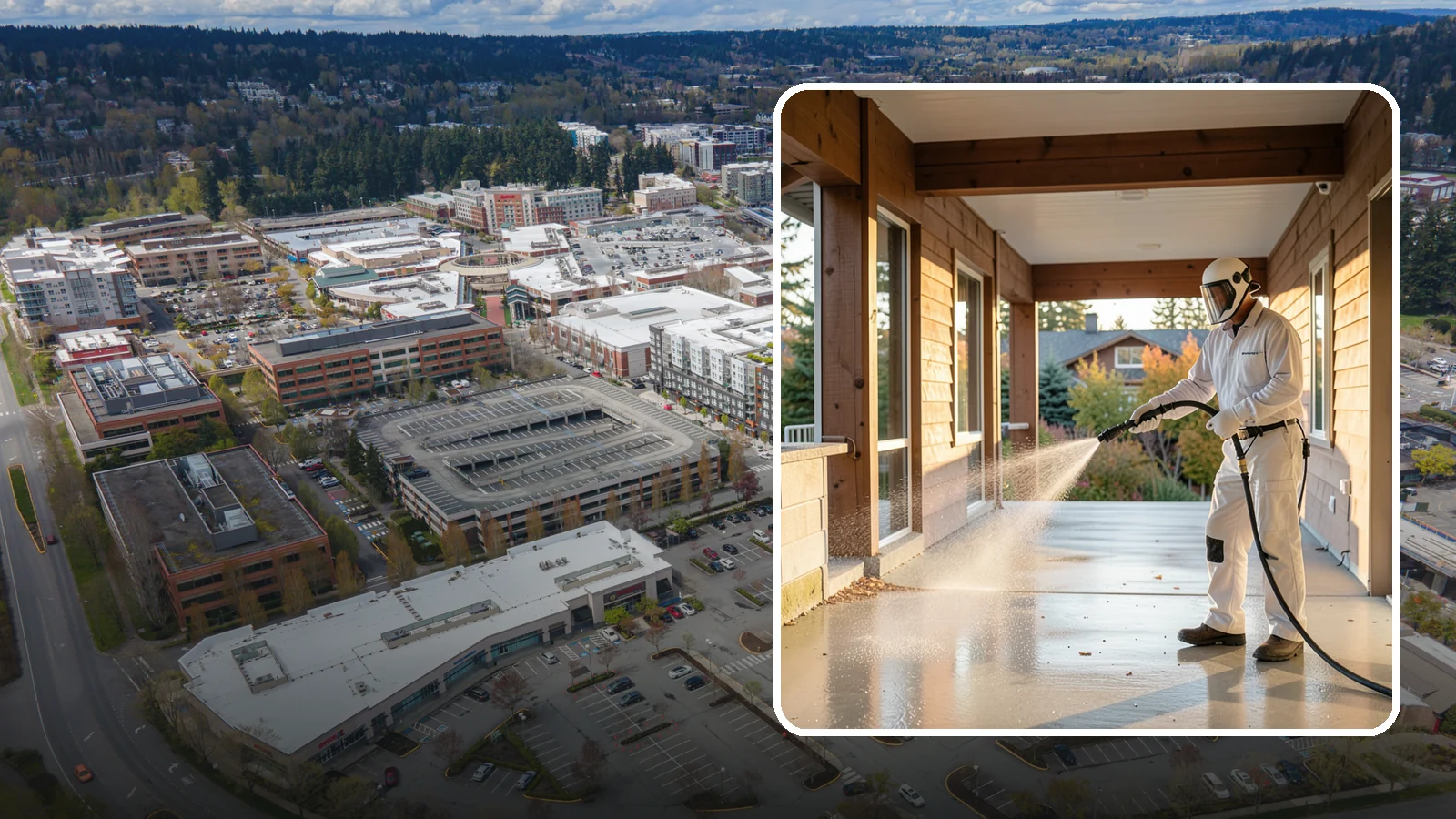 Breezeway Cleaning in Redmond, King County, WA - We clean covered breezeways to clear the moss, leaf litter, and grime that funnel through these shaded passages.