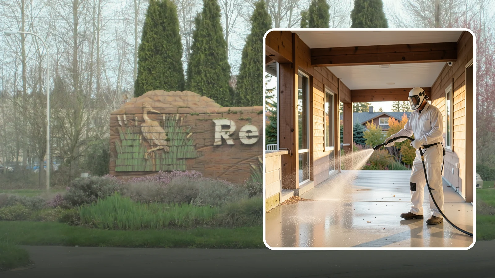 Breezeway Cleaning in Renton, King County, WA - We clean covered breezeways to clear the moss, leaf litter, and grime that funnel through these shaded passages.