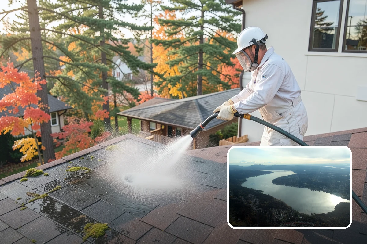 Breezeway Cleaning in Sammamish, King County, WA - Clears moss and slick film from the walkway floor