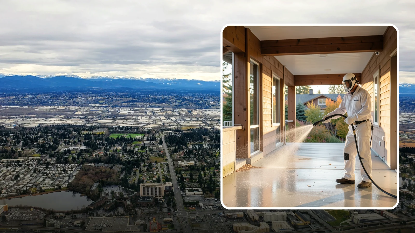 Breezeway Cleaning in SeaTac, King County, WA - We clean covered breezeways to clear the moss, leaf litter, and grime that funnel through these shaded passages.