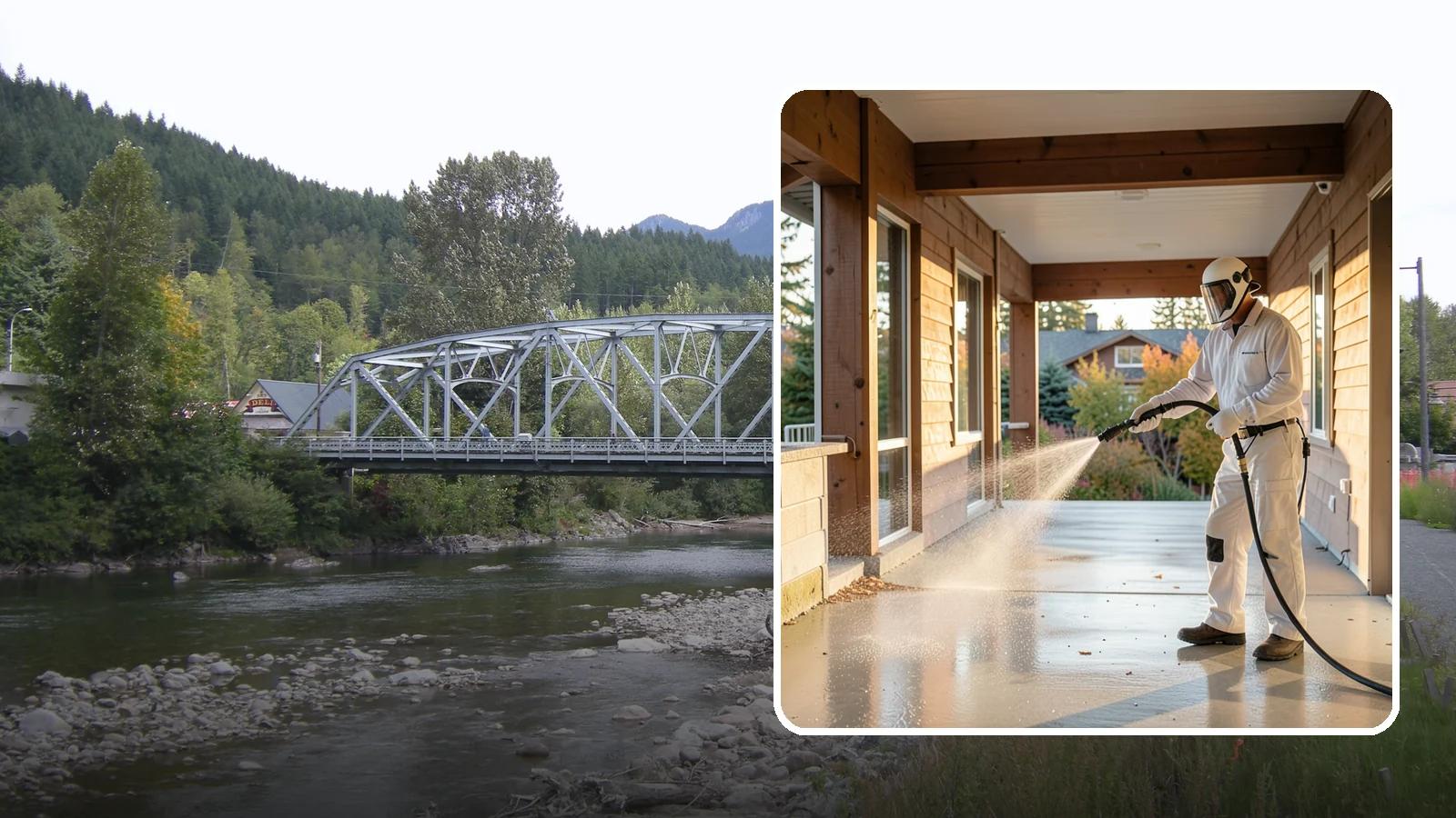 Breezeway Cleaning in Skykomish, King County, WA - We clean covered breezeways to clear the moss, leaf litter, and grime that funnel through these shaded passages.