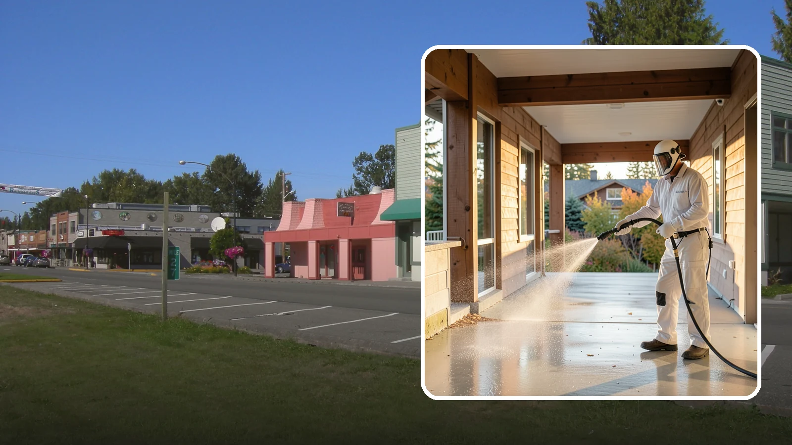 Breezeway Cleaning in Snoqualmie, King County, WA - We clean covered breezeways to clear the moss, leaf litter, and grime that funnel through these shaded passages.