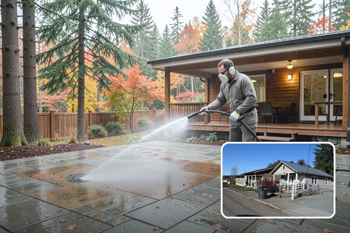 Breezeway Cleaning in South Prairie, Pierce County, WA - Clears moss and slick film from the walkway floor