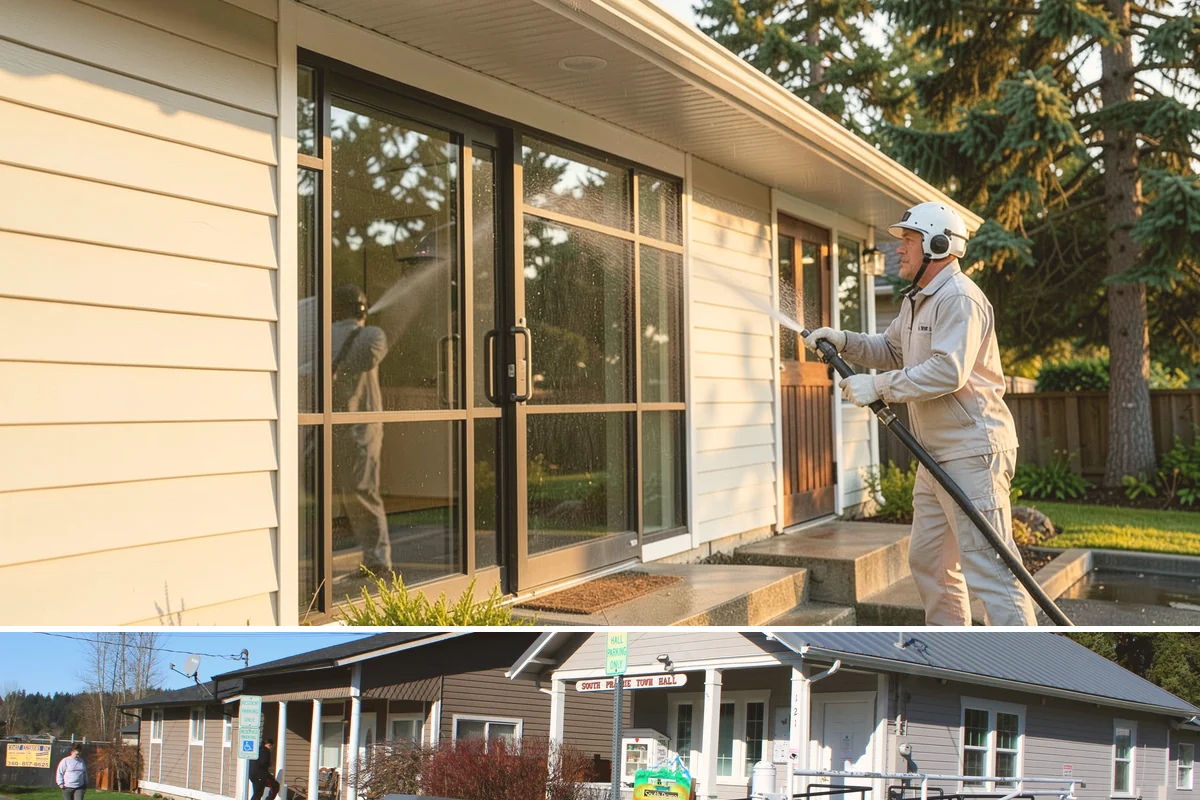 Breezeway Cleaning in South Prairie, Pierce County, WA - Wash breezeways in spring to clear winter moss and slick buildup before heavier warm-season foot traffic.