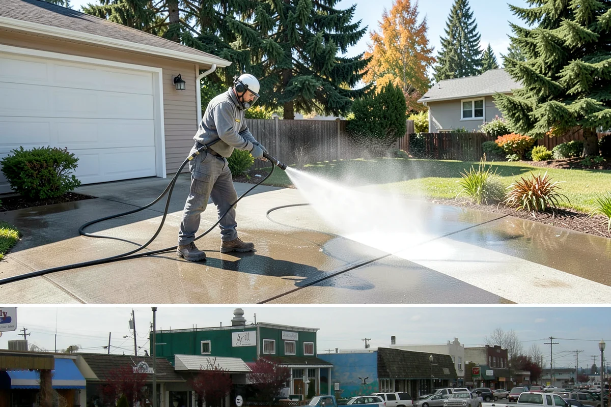 Breezeway Cleaning in Stanwood, Snohomish County, WA - Wash breezeways in spring to clear winter moss and slick buildup before heavier warm-season foot traffic.