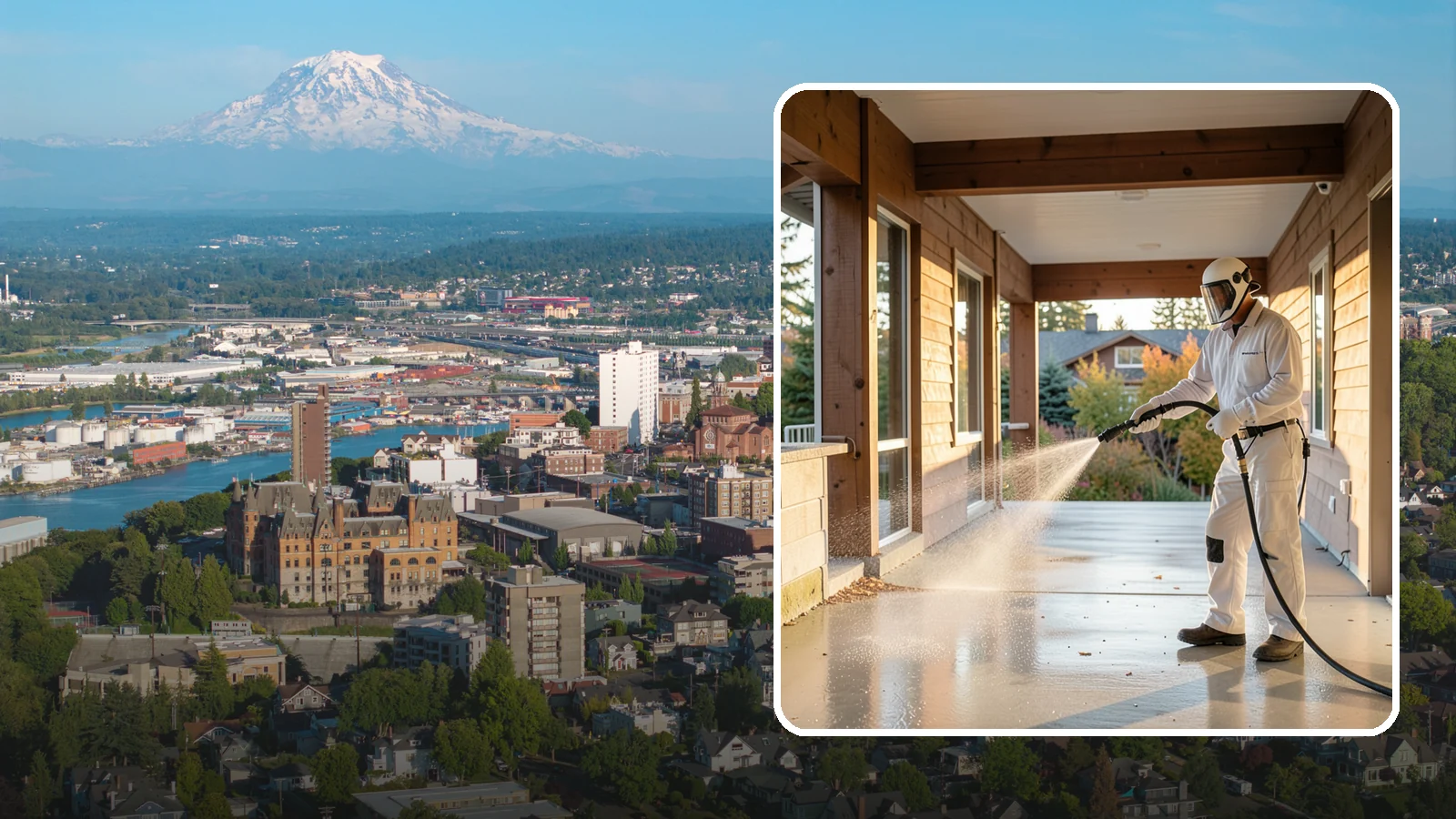 Breezeway Cleaning in Tacoma, Pierce County, WA - We clean covered breezeways to clear the moss, leaf litter, and grime that funnel through these shaded passages.