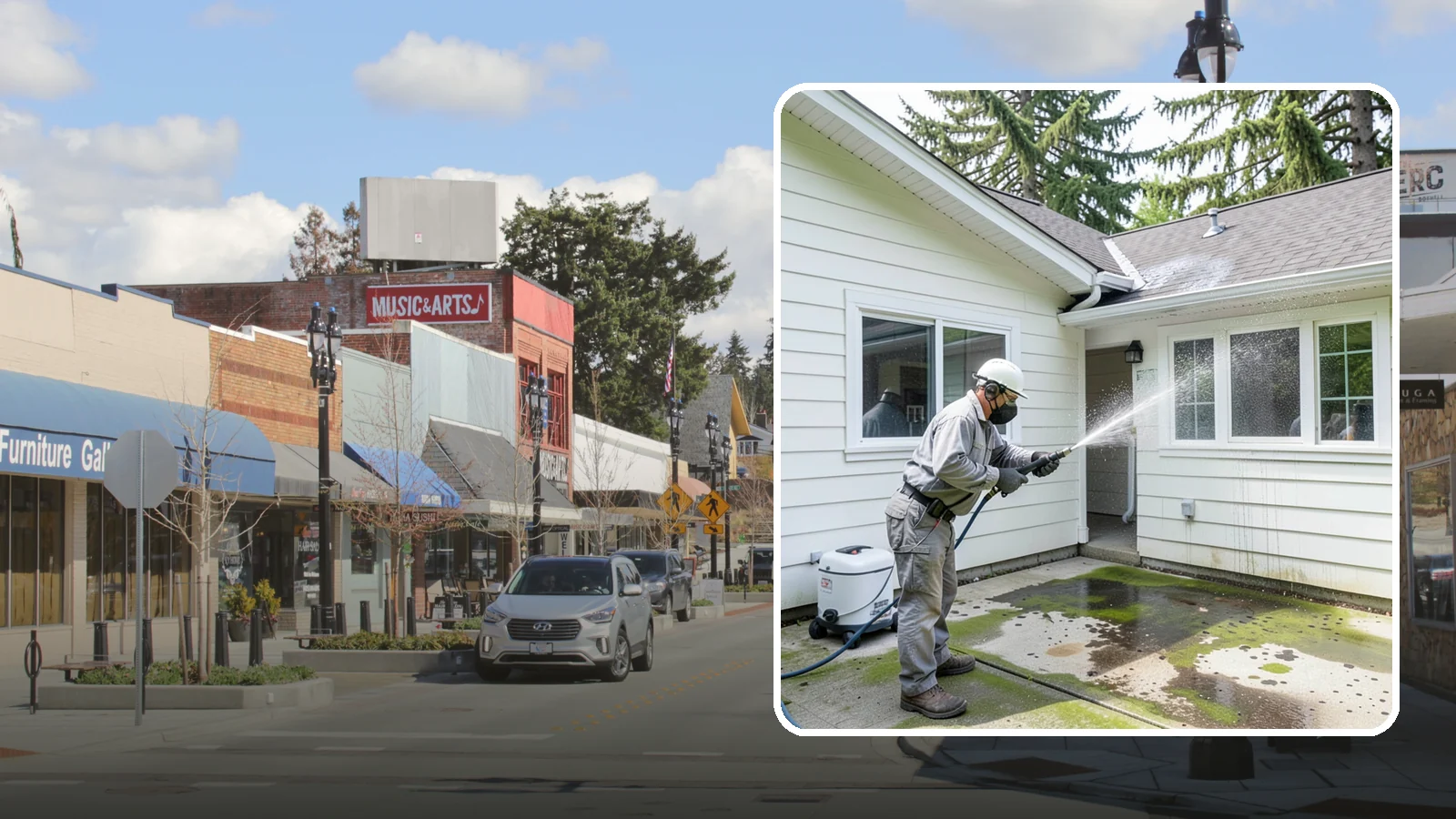 Brewery Exterior Cleaning in Bothell, King County, WA - Exterior cleaning for breweries and taprooms that clears spilled beer, grain residue, and Northwest algae from patios, loading...