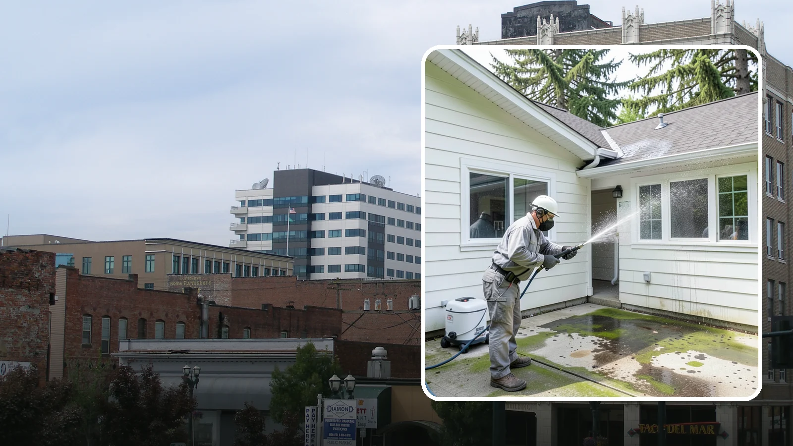 Brewery Exterior Cleaning in Everett, Snohomish County, WA - Exterior cleaning for breweries and taprooms that clears spilled beer, grain residue, and Northwest algae from patios, loading...