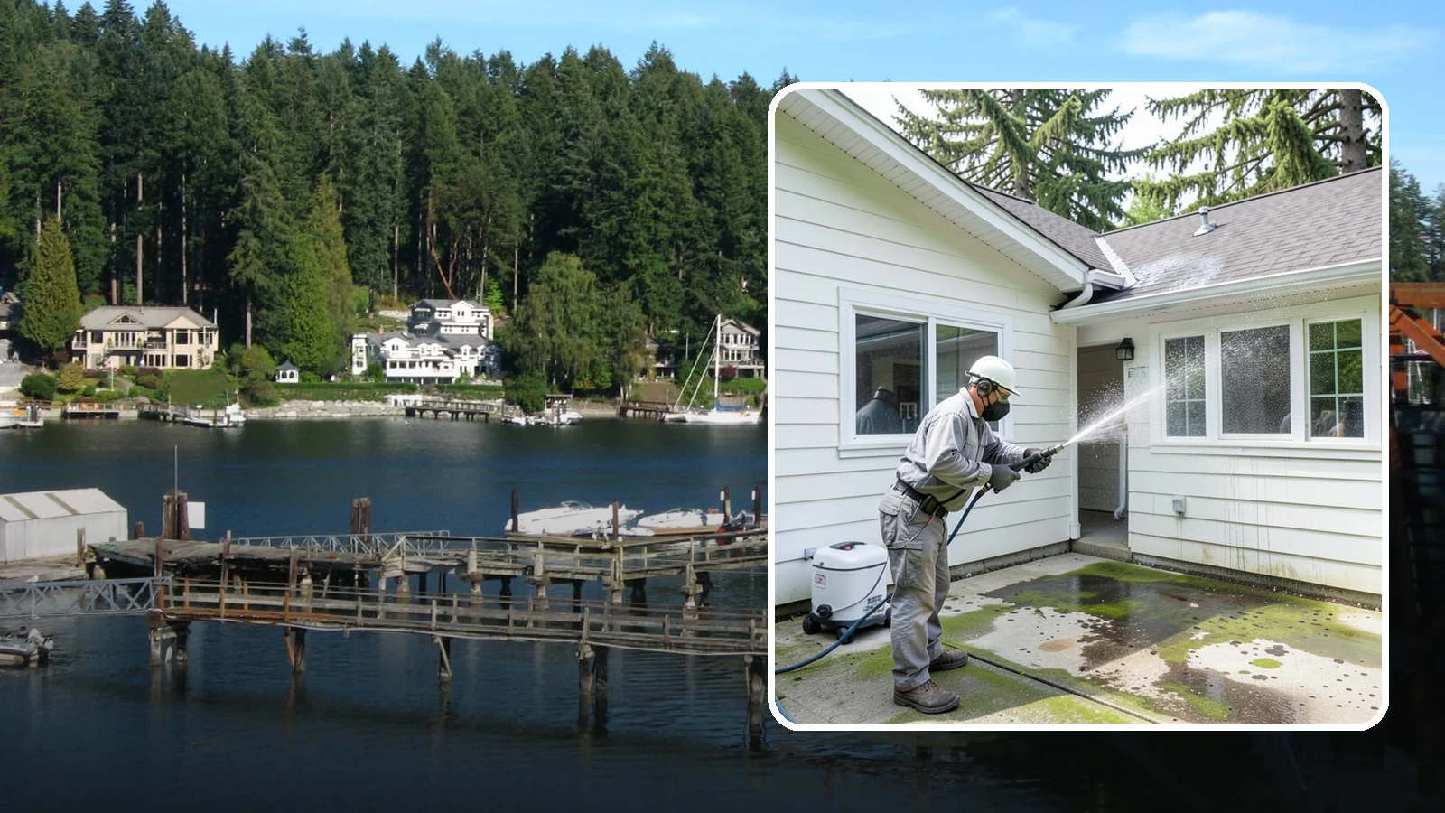 Brewery Exterior Cleaning in Gig Harbor, Pierce County, WA - Exterior cleaning for breweries and taprooms that clears spilled beer, grain residue, and Northwest algae from patios, loading...