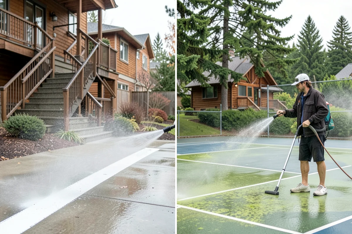 Brewery Exterior Cleaning in Lakewood, Pierce County, WA - Pre-treat sticky patio and dock zones with a degreaser